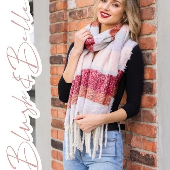Blush & Belle Accessories - Multicolor Stripe Marled Scarf CRANBERRY